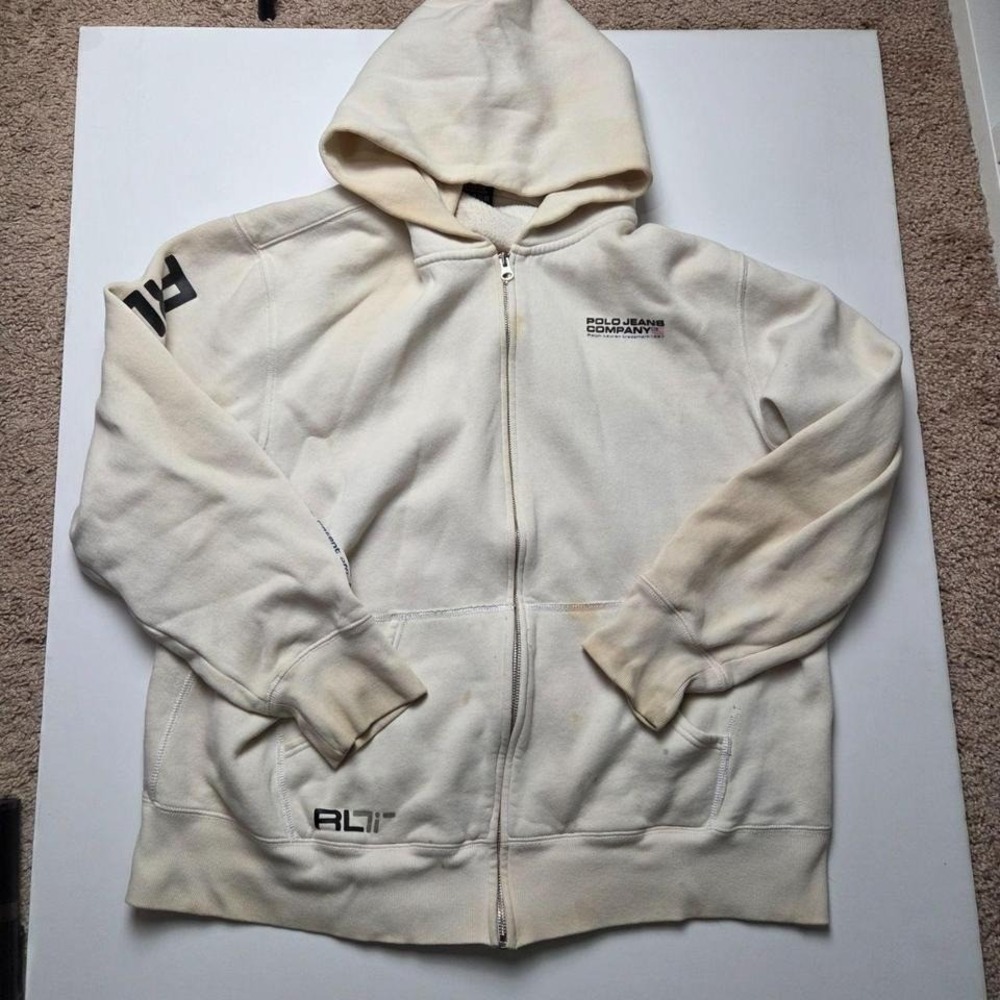 Vintage POLO Ralph Lauren Y2K White Zip Up Logo Hoodies Size XL